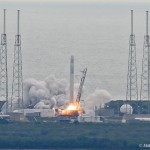 Falcon 9 launches Dragon CRS-2. Credit: Mike Killian / Zero-G News
