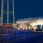 Orbital Sciences Corp. completed roll-out of the first fully-integrated Antares rocket to the Mid-Atlantic Regional Spaceport Pad-0A at NASA's Wallops Flight Facility on Saturday, April 6. Orbital has confirmed an April 17 target launch date for the rocket test flight with a planned liftoff of 5 p.m. EDT. Orbital is testing the Antares rocket under NASA's Commercial Orbital Transportation Services (COTS) program. NASA initiatives like COTS are helping develop a robust U.S. commercial space transportation industry with the goal of achieving safe, reliable and cost-effective transportation to and from the space station and low-Earth orbit. For more information on the launch, Wallops, and NASA initiatives like COTS, see www.nasa.gov/centers/wallops/missions/antares.html Credit: NASA/Wallops/Brea Reeves