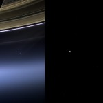 These images show views of Earth and the moon from NASA's Cassini (left) and MESSENGER spacecraft (right) from July 19, 2013. In the Cassini image, the wide-angle camera has captured Saturn's rings and our planet Earth and its moon in the same frame. Earth, which is 898 million miles (1.44 billion kilometers) away in this image, appears as a blue dot at center right; the moon can be seen as a fainter protrusion off its right side. An arrow indicates their location in the annotated version. (More information about this image can be found at PIA17171). The other bright dots nearby are stars. Image credit: NASA/JPL-Caltech/Space Science Institute and NASA/Johns Hopkins University Applied Physics Laboratory/Carnegie Institution of Washington