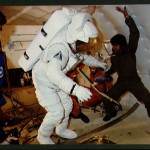 Astronaut C. Gordon Fullerton in donning/doffing exercise experiences