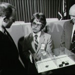 Science student experimenter Todd Nelson with STS-3 crew Lousma and Fullerton