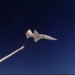Air-to-air views of STS-3 launch from T-38 chase aircraft