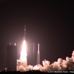 An Atlas V rocket thunders into the night-time sky carrying the AEHF-3 satellite for the U.S. Air Force. Photo Credit: Matthew Travis / Zero-G News