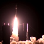 An Atlas V rocket thunders into the night-time sky carrying the AEHF-3 satellite for the U.S. Air Force. Photo Credit: Matthew Travis / Zero-G News