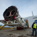 An Orbital Sciences Corporation Antares rocket is seen as it is rolled out to launch Pad-0A at NASA's Wallops Flight Facility, Sunday, January 5, 2014 in advance of a planned Wednesday, Jan. 8th, 1:32 p.m. EST launch, Wallops Island, VA. The Antares will launch a Cygnus spacecraft on a cargo resupply mission to the International Space Station. The Orbital-1 mission is Orbital Sciences' first contracted cargo delivery flight to the space station for NASA. Among the cargo aboard Cygnus set to launch to the space station are science experiments, crew provisions, spare parts and other hardware. Photo Credit: (NASA/Bill Ingalls)