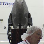 NASA showed off their newest communication satellite, TDRS-L, to the media yesterday at Astrotech's spacecraft processing facility.TDRS-L is scheduled for launch on January 23 onboard a United Launch Alliance Atlas V rocket. Photo Credit: Matthew Travis / Zero-G News