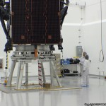 NASA showed off their newest communication satellite, TDRS-L, to the media yesterday at Astrotech's spacecraft processing facility.TDRS-L is scheduled for launch on January 23 onboard a United Launch Alliance Atlas V rocket. Photo Credit: Matthew Travis / Zero-G News