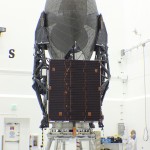 NASA showed off their newest communication satellite, TDRS-L, to the media yesterday at Astrotech's spacecraft processing facility.TDRS-L is scheduled for launch on January 23 onboard a United Launch Alliance Atlas V rocket. Photo Credit: Matthew Travis / Zero-G News