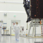 NASA showed off their newest communication satellite, TDRS-L, to the media yesterday at Astrotech's spacecraft processing facility.TDRS-L is scheduled for launch on January 23 onboard a United Launch Alliance Atlas V rocket. Photo Credit: Matthew Travis / Zero-G News