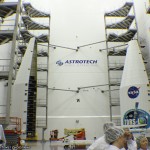 NASA showed off their newest communication satellite, TDRS-L, to the media yesterday at Astrotech's spacecraft processing facility.TDRS-L is scheduled for launch on January 23 onboard a United Launch Alliance Atlas V rocket. Photo Credit: Matthew Travis / Zero-G News