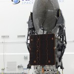 NASA showed off their newest communication satellite, TDRS-L, to the media yesterday at Astrotech's spacecraft processing facility.TDRS-L is scheduled for launch on January 23 onboard a United Launch Alliance Atlas V rocket. Photo Credit: Matthew Travis / Zero-G News
