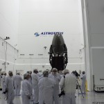 NASA showed off their newest communication satellite, TDRS-L, to the media yesterday at Astrotech's spacecraft processing facility.TDRS-L is scheduled for launch on January 23 onboard a United Launch Alliance Atlas V rocket. Photo Credit: Matthew Travis / Zero-G News