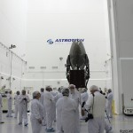 NASA showed off their newest communication satellite, TDRS-L, to the media yesterday at Astrotech's spacecraft processing facility.TDRS-L is scheduled for launch on January 23 onboard a United Launch Alliance Atlas V rocket. Photo Credit: Matthew Travis / Zero-G News