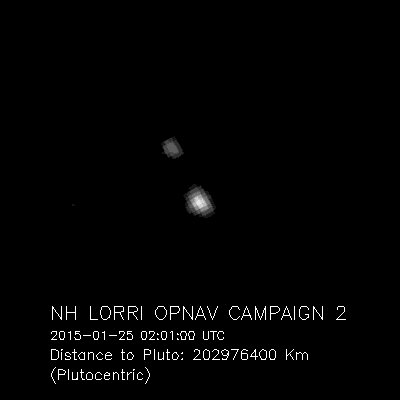 The image of Pluto and its moon Charon, taken by NASA’s New Horizons spacecraft, was magnified four times to make the objects more visible. Over the next several months, the apparent sizes of Pluto and Charon, as well as the separation between them, will continue to expand in the images. Image Credit: NASA/JHU APL/SwRI